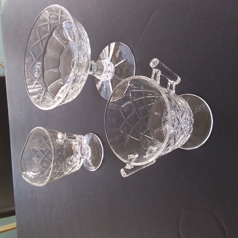 Antique crystal pressed glass compote and sugar and creamer